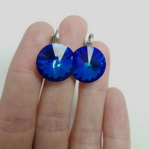 Vintage Blue Rhinestone Clip On Earrings, Sparkly Round Retro, Estate - Picture 6 of 6